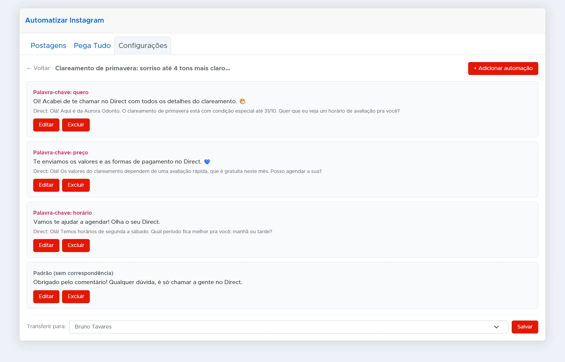 Automação de comentários do Instagram com resposta no comentário e mensagem no Direct