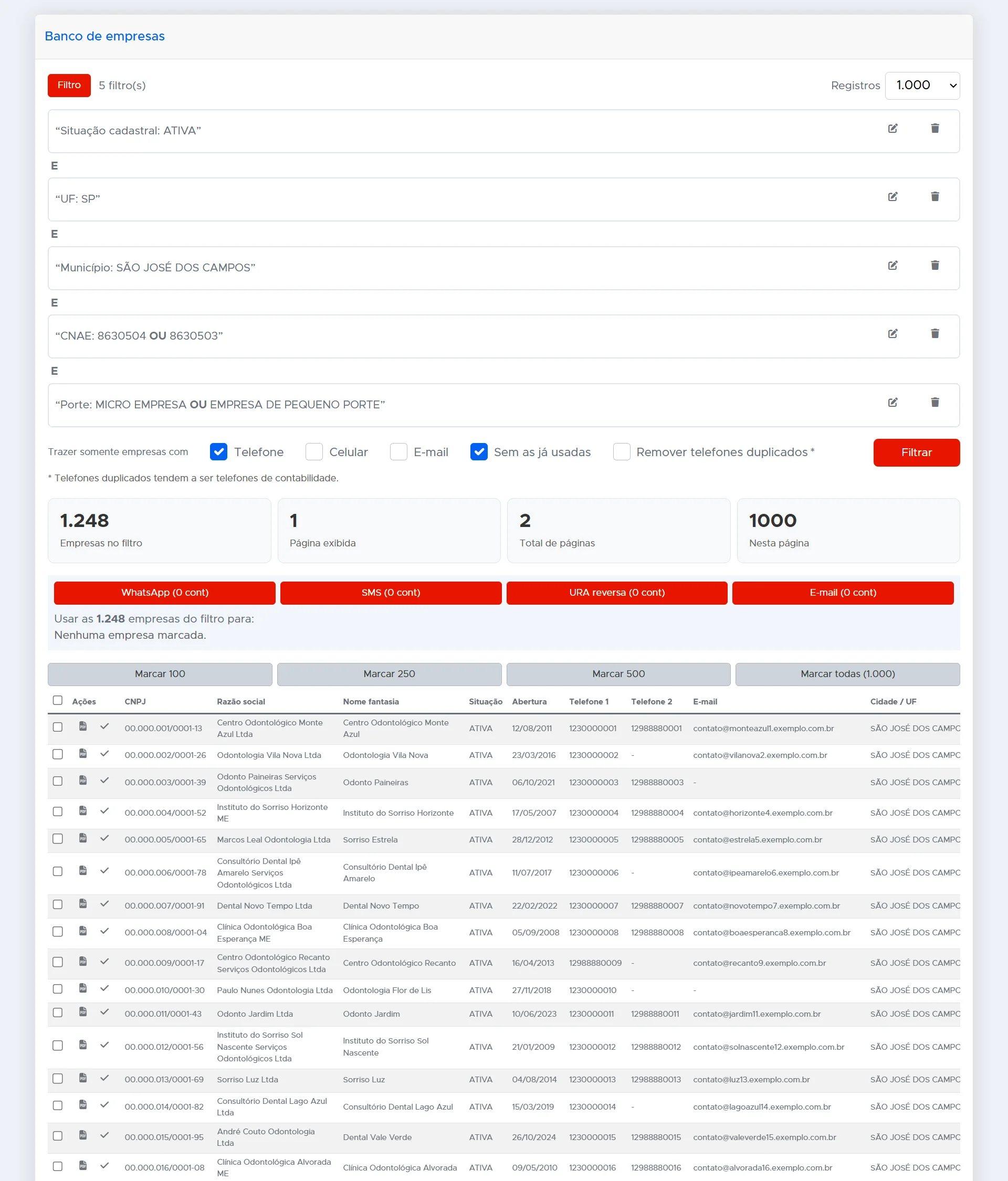 Resultado da pesquisa no banco de empresas