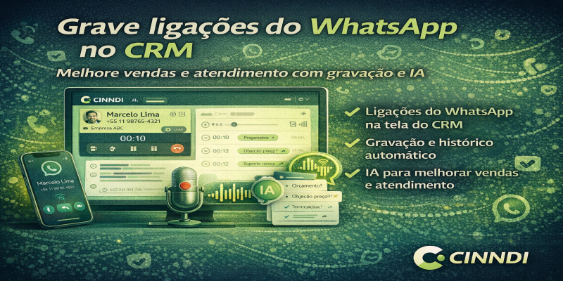 Gravar ligações do WhatsApp no CRM: Calling API + IA para vendas e atendimento | CINNDI