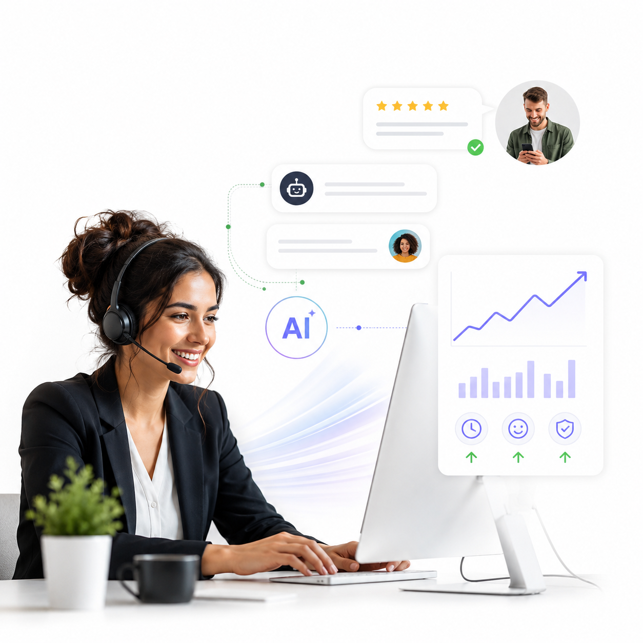 Representacao visual de operacao com IA no atendimento